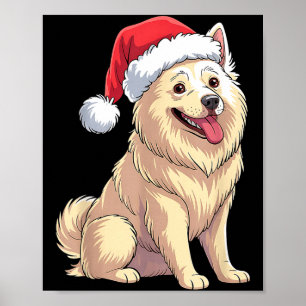 Poster Chien Esquimau Américain Chapeau de Noël de Santa