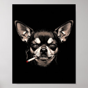 Poster Chien Fumant Cigarette Drôle Chihuahua Meme Hommes