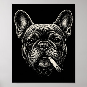 Poster Chien fumant cigarette drôle mème bouledogue franç