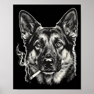 Poster Chien fumant une cigarette Mème drôle de berger al