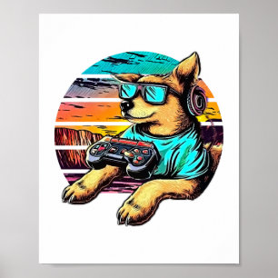 Poster Chien Gamer, Design Vintage rétro