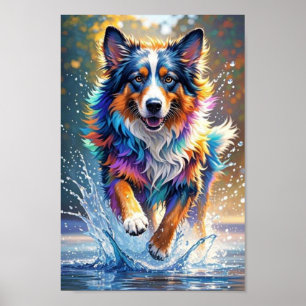 Poster Chien géant coloré heureux joueur drôle, éclabouss