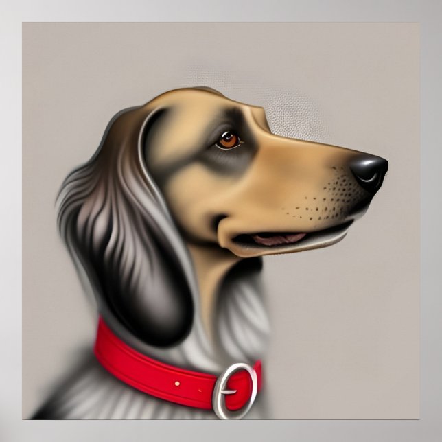 Poster Chien gracieux avec collier rouge Posé latéralemen (Devant)