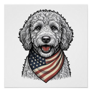 Poster Chien gribouillé patriotique Gravure vintage vecte