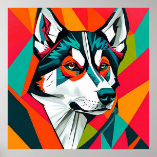 Poster Chien Husky coloré