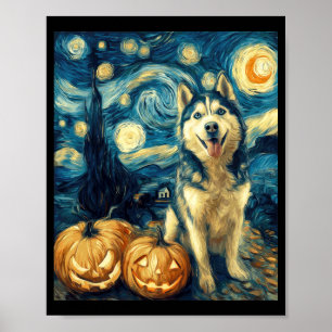 Poster Chien Husky Sibérien Mignon Halloween Jack O Lante