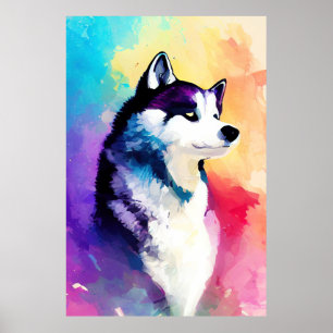 Poster Chien Husky Wild Nature Animal Couleur Art Peintur