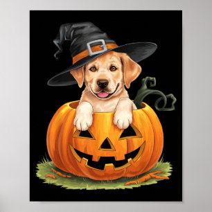 Poster Chien Lab jaune Halloween Citrouille