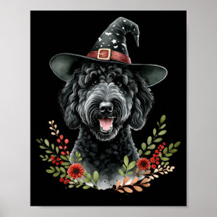 Poster Chien Labradoodle noir Halloween aquarelle