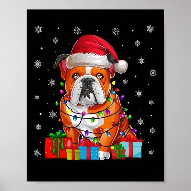 Poster Chien laid Noël éclaire Santa Hat American Bulldog (Devant)