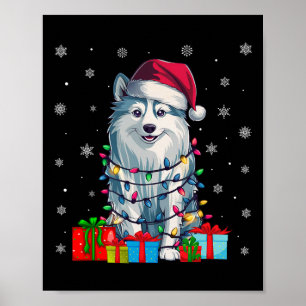 Poster Chien laide Noël éclaire Santa Hat American Eskimo