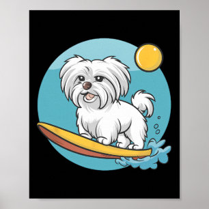 Poster Chien maltais aventureux faisant du surf surfeurs