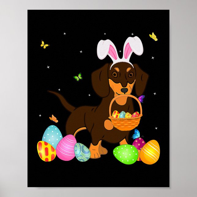Poster Chien Maman Cadeau Cute Bunny Dachshund Oeufs Pâqu (Devant)