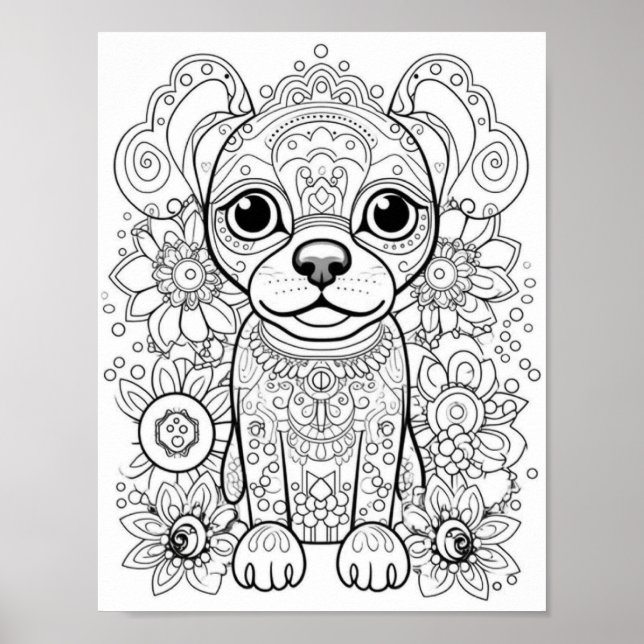 Poster Chien Mandala Couleur adulte (Devant)