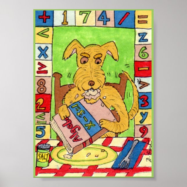 Poster Chien mangeant des maths devoirs Mini art populair (Devant)