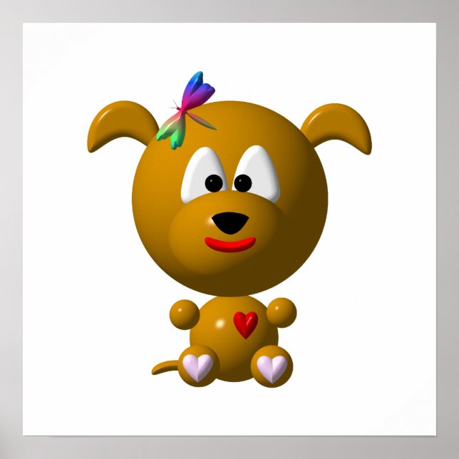 Poster Chien mignon avec libellule (Devant)