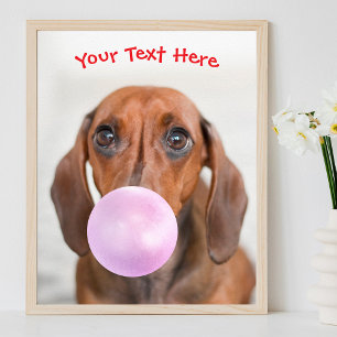 Poster Chien mignon, bulle de gomme, nom ou message