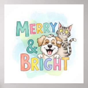 Poster Chien mignon & Chat Merry & Bright