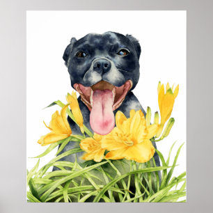 Poster Chien mignon de Pitbull dans le jardin d'agrément