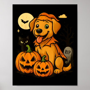 Poster Chien mignon d'Halloween avec citrouilles et chat