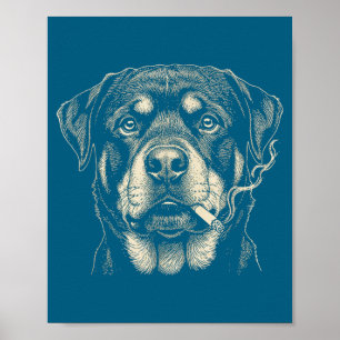 Poster Chien mignon fumant une cigarette Rottweiler drôle