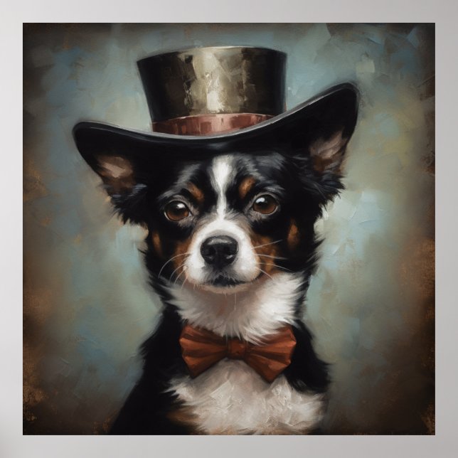 Poster chien mignon portant dessus et arc rouge cravate (Devant)