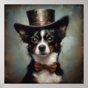 Poster chien mignon portant dessus et arc rouge cravate