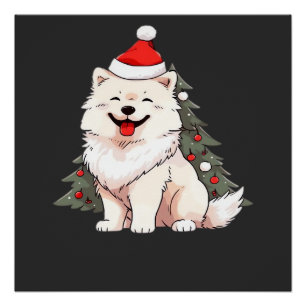 Poster Chien mignon portant un chapeau de Père Noël et un