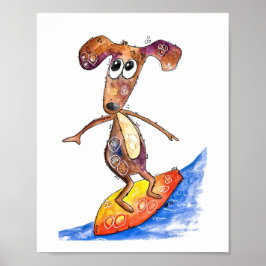 Poster Chien mignon Whimsical sur Surboard