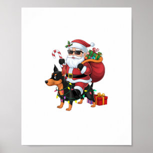 Poster Chien miniature à cheval Père Noël Éclairage de No