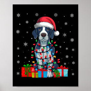 Poster Chien Moche Noël Éclairage Santa Hat Pointeur Angl