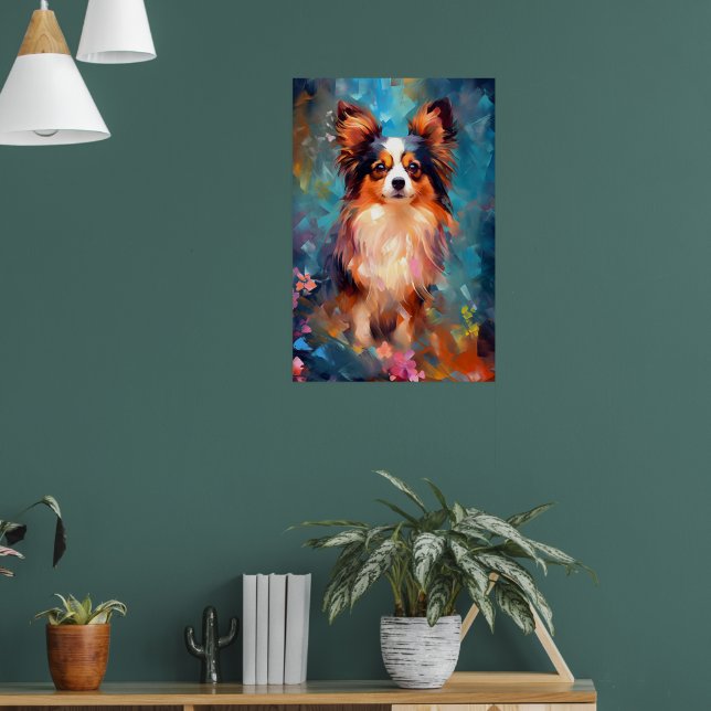 Poster Chien Papillon coloré Art (Salon 1)