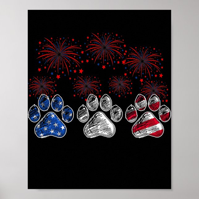 Poster Chien Paw Drapeau Américain Amoureux de les chiens (Devant)