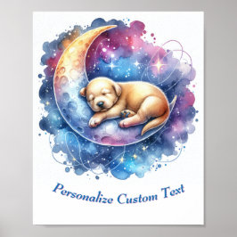 Poster Chien Personnalisé Mignon Endormi sur la Lune