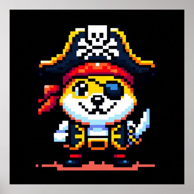 Poster Chien pirate - Drôle Pixel Art Aventure Design (Devant)