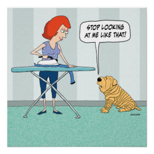 Poster Chien ridé drôle de Shar-Pei méfiant du fer