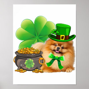 Poster Chien Shamrock de Poméranie Jour de la Saint Patri