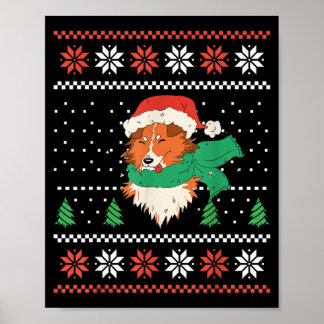 Poster Chien Sheltie de Noël avec chapeau de Père Noël Xm