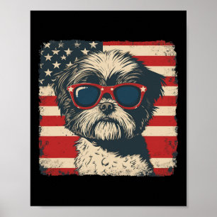 Poster Chien Shih Tzu Drapeau États-Unis Patriotique Quat