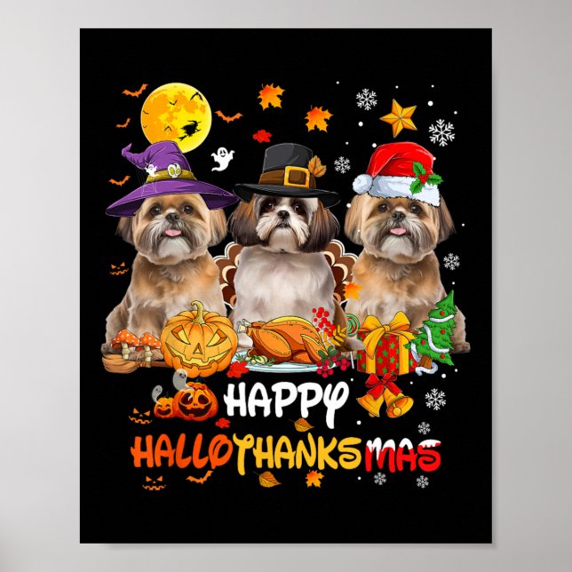 Poster Chien Shih Tzu Joyeux Halloween Thanksgiving Joyeu (Devant)