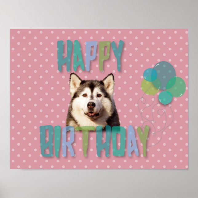 Poster Chien sibérien Husky Joyeux anniversaire (Devant)