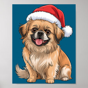 Poster Chien Spaniel Tibétain Chapeau de Noël de Santa Ch