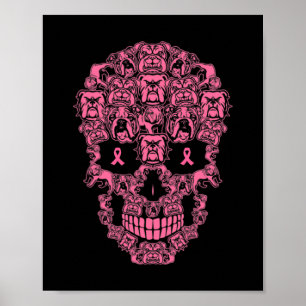 Poster Chien Sugar Crâne rose Ruban Cancer du sein