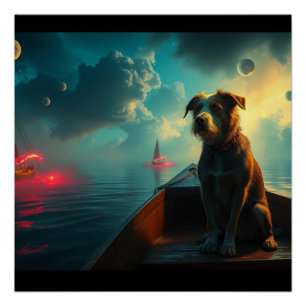 Poster Chien sur bateau