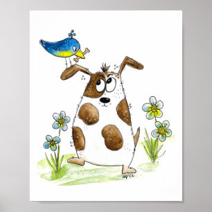 Poster Chien tacheté avec un oiseau