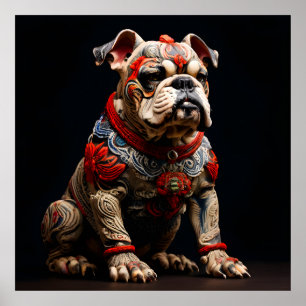Poster Chien-taureau cérémoniel en Attire guerrier