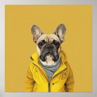 Poster Chien-taureau français chic en veste jaune