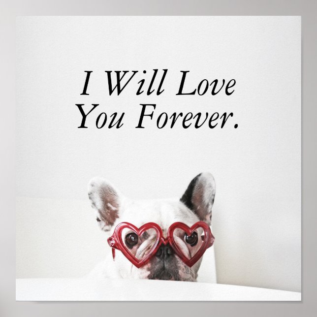 Poster Chien-taureau français en lunettes de coeur (Devant)
