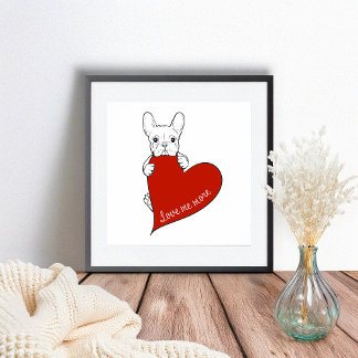 Poster Chien-taureau français mignon au coeur rouge