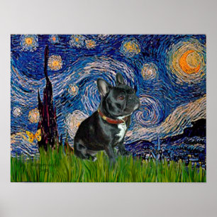 Poster Chien-taureau français (noir 11) - Nuit étoilée